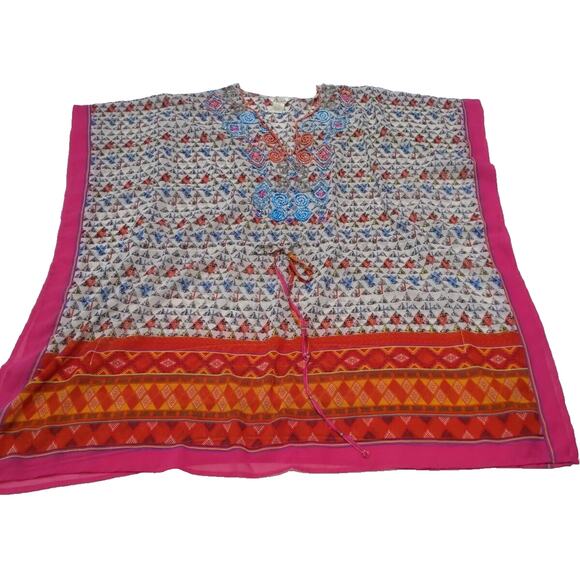 Lucky Coco Tunic Swimsuit Cover Up Women's Size M Beaded Boho Butterfly Pullover - Picture 5 of 13